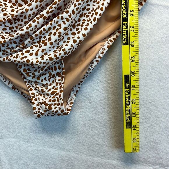 J. CREW One Piece Swimsuit XXL Brown White Animal Print Ruched One Shoulder - Picture 9 of 13